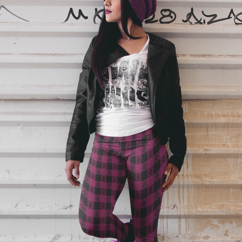 Berry Boho Plaid Leggings with POCKETS (Misses/Teen)