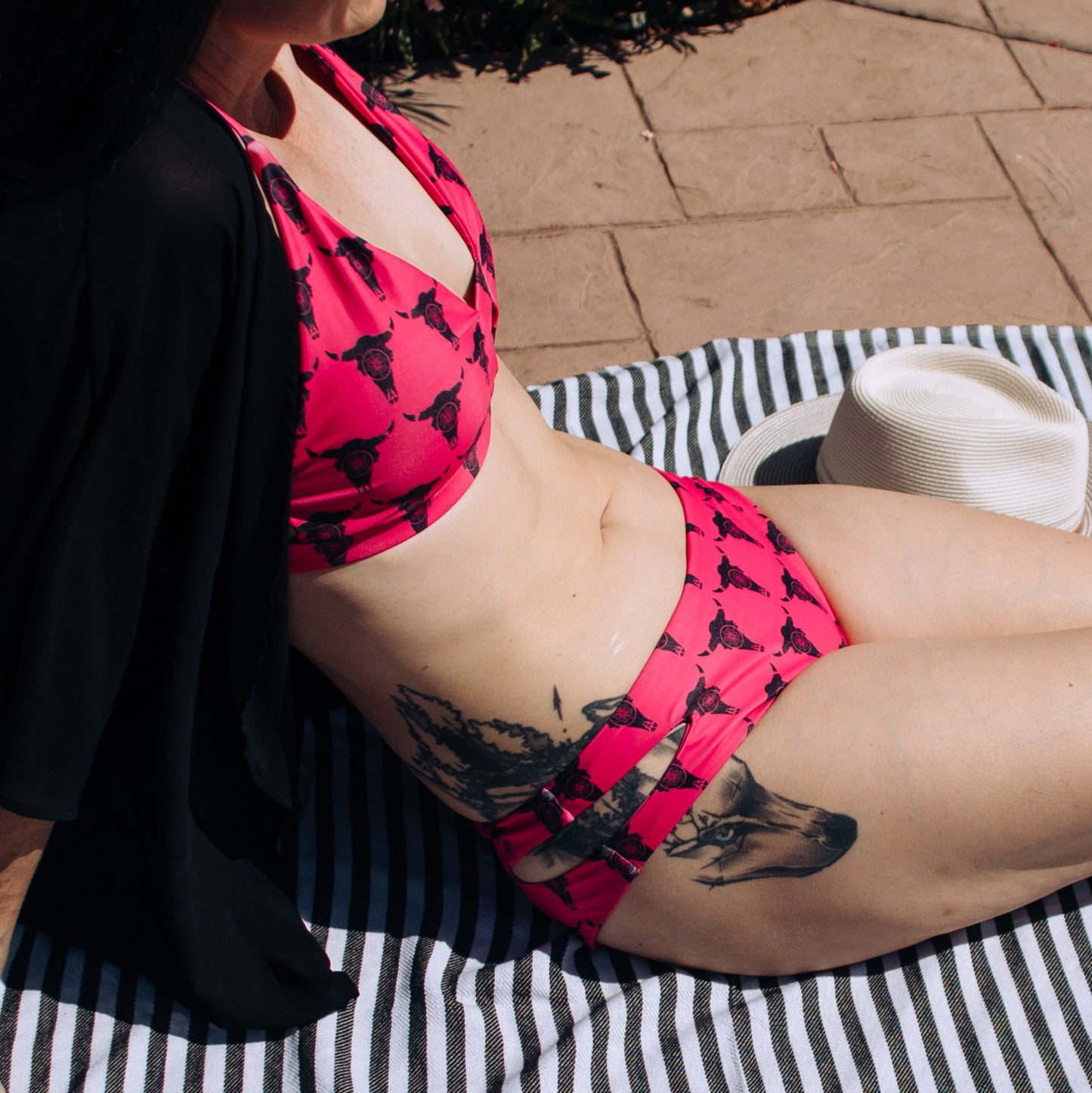 Women's Bikini - "Mandala Bison Skull" (Hot Pink)