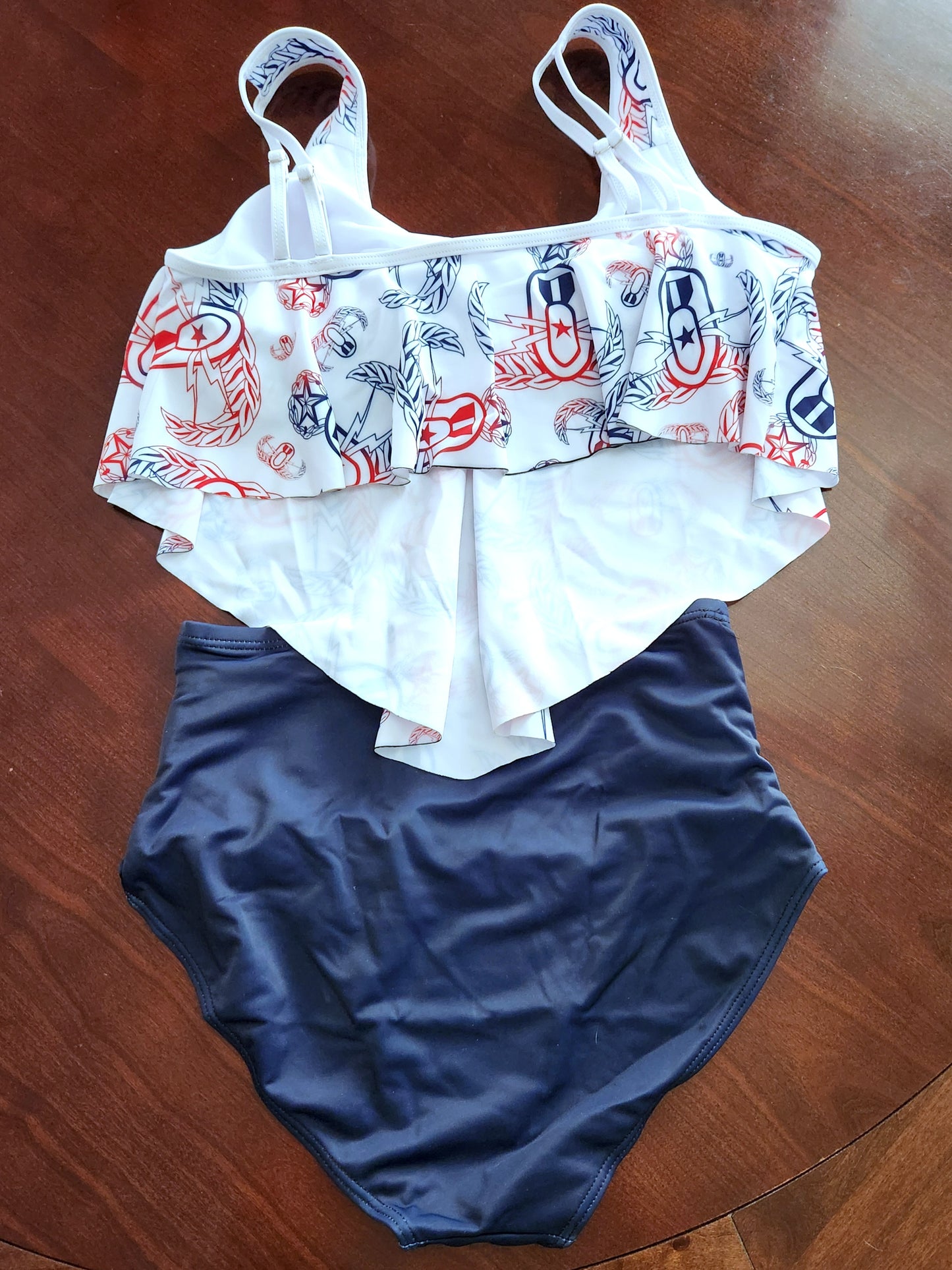 Women's Flowy Tankini - "EOD Badges X 3" (Red, White, & Blue)