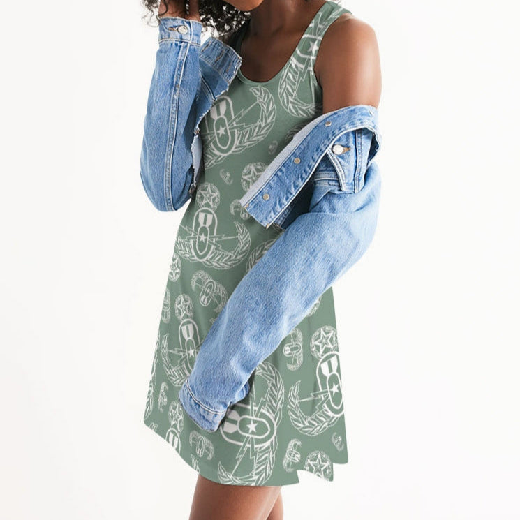 Dress (Rib Knit Racerback) - "EOD Badges X 3" (White on Sage)