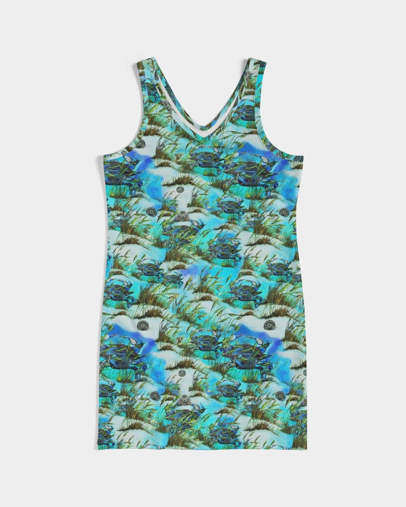 Rib Knit V Neck Mini Dress - "Crab Island Treasure"
