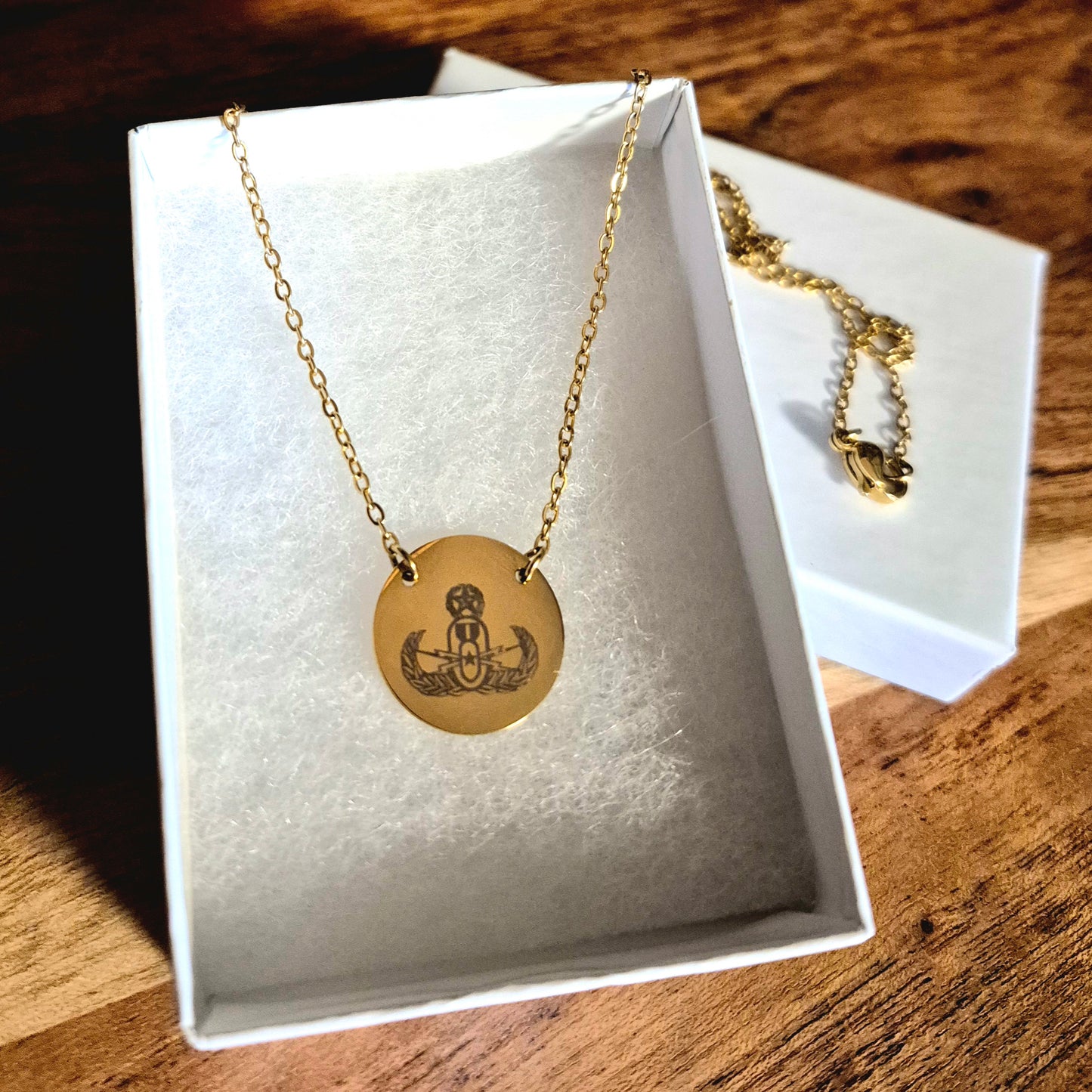 Engraved Circle Necklace - "EOD Master Badge" - (Gold In-Stock)