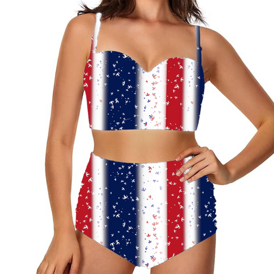 Women's Retro Two-Piece - "EOD Confetti & Stripes" (Red, White, & Blue)