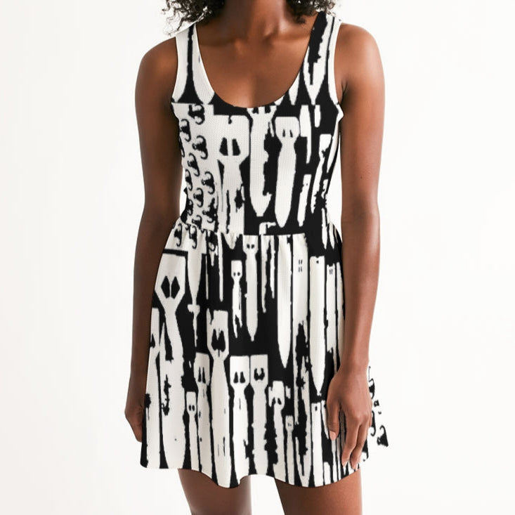 Scoop Neck Skater Dress - "EOD Bomb Flag" (White on Black)