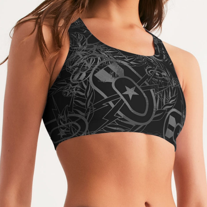 Sports Bra - "It's 5 o'clock Somewhere" (Grey on Black)