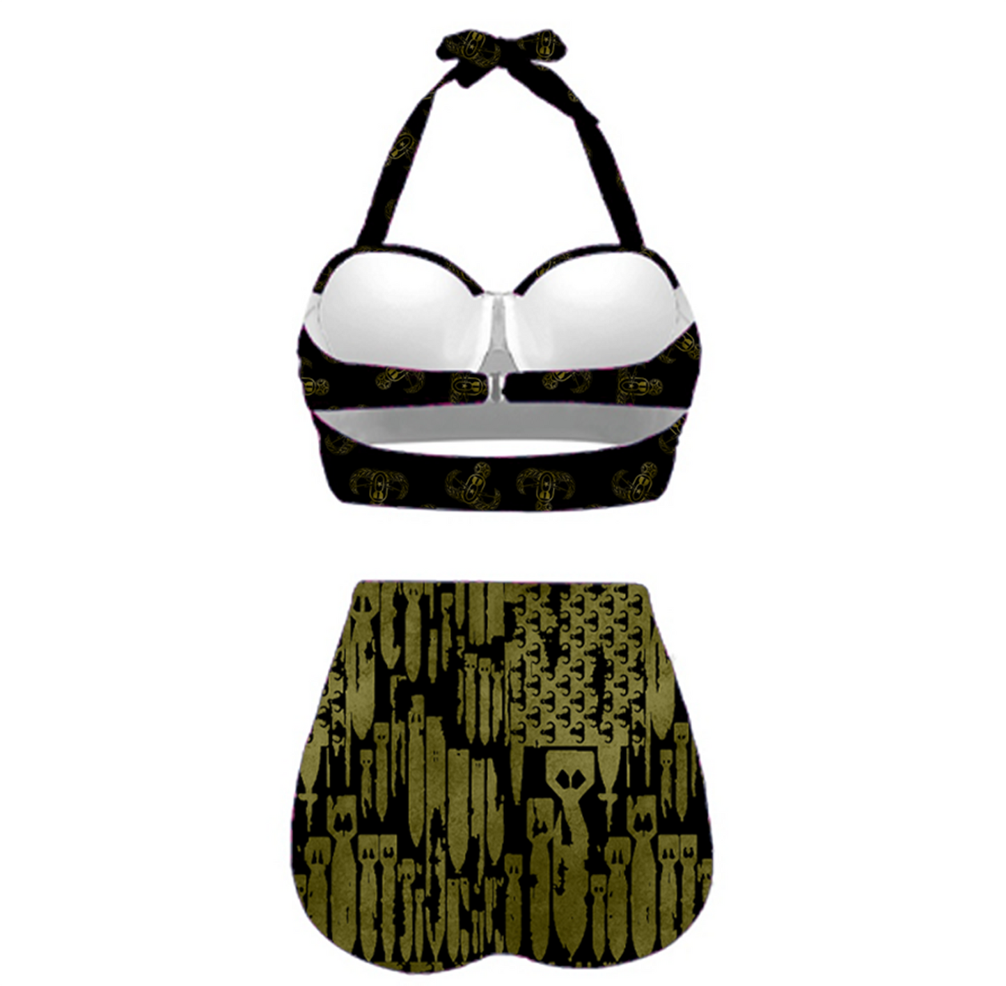Women's Retro Halter Two-Piece - "EOD Badges & Flags" (OD Green & Black)