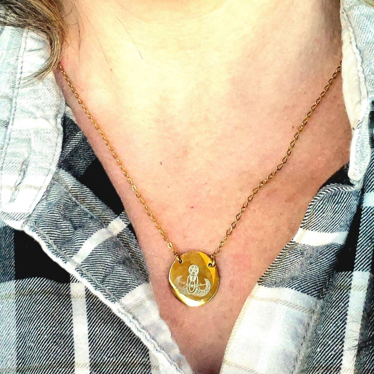 Engraved Circle Necklace — "EOD Senior Badge"