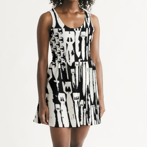 Dress (Rib Knit Skater with Pockets) - "EOD Bomb Flag" (White on Black)