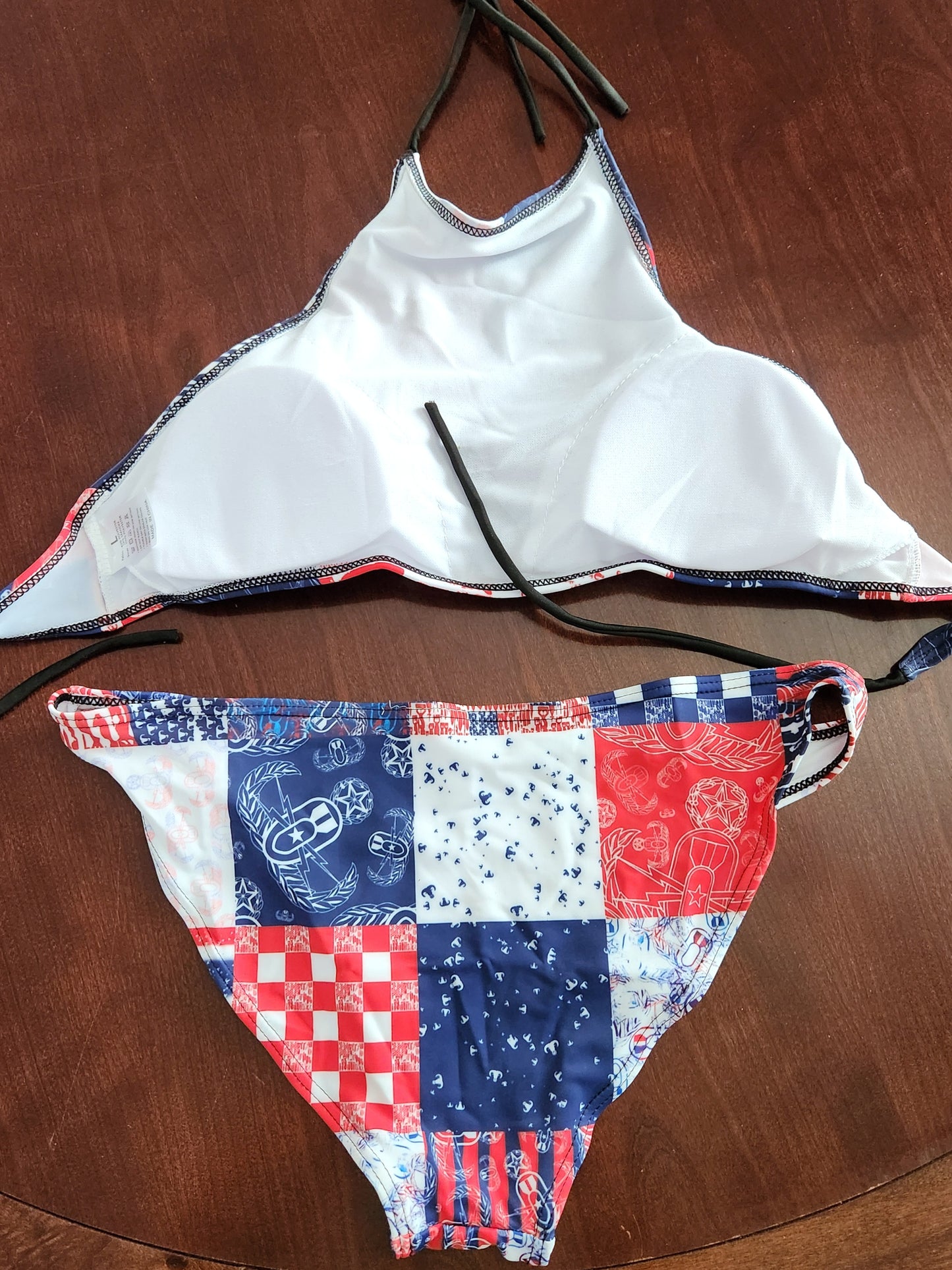 Women's High Neck Bikini - "EOD Patchwork" (Red, White, & Blue)