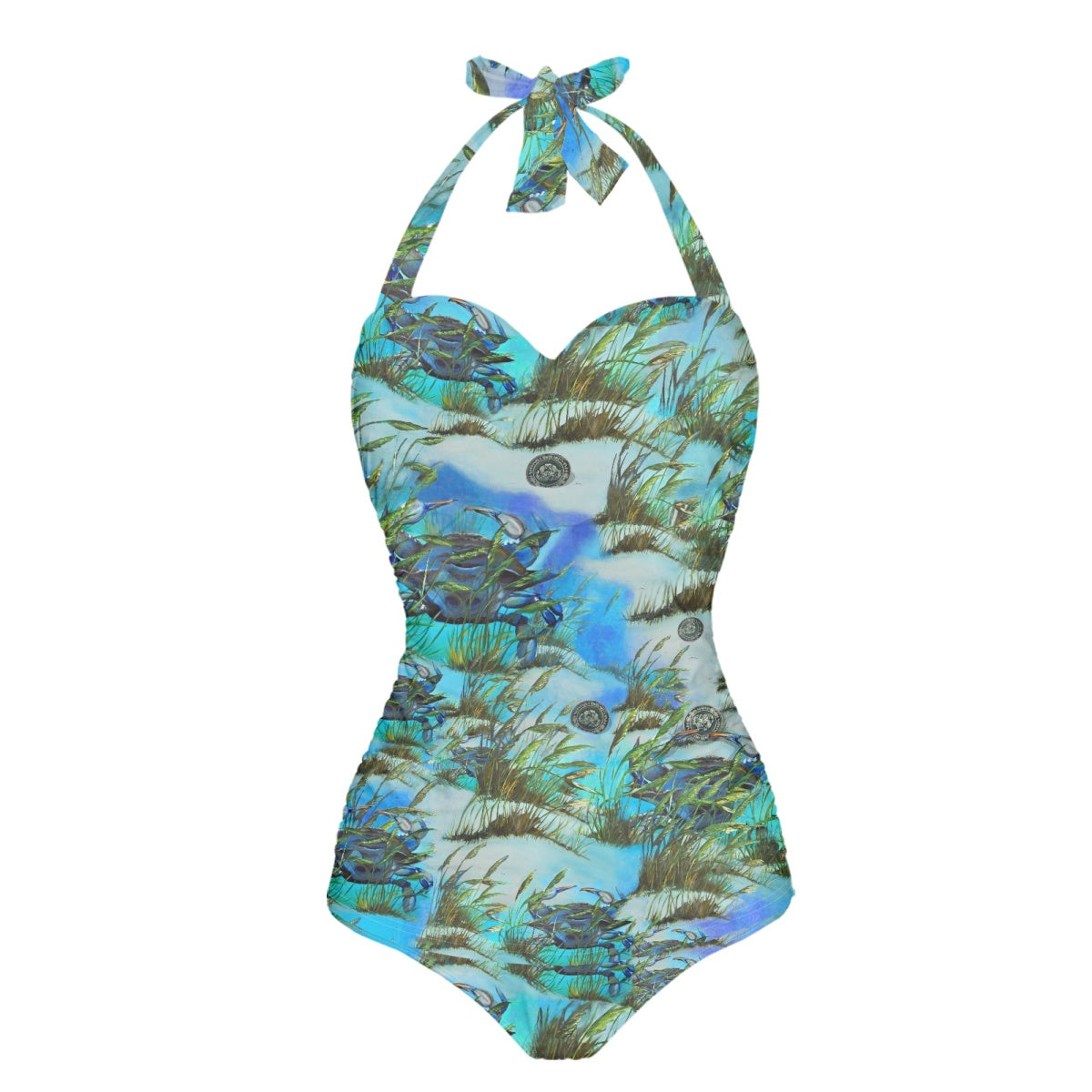 Women's Retro Halter One-Piece - "Crab Island Treasure"