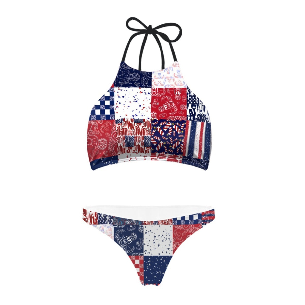 Women's High Neck Bikini - "EOD Patchwork" (Red, White, & Blue)