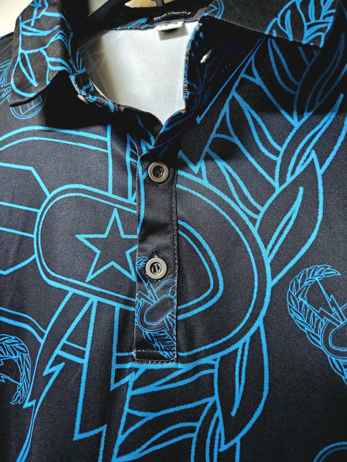Print On Demand - Polo Shirt - "EOD Mixed Badges" (Electric Blue on Black)
