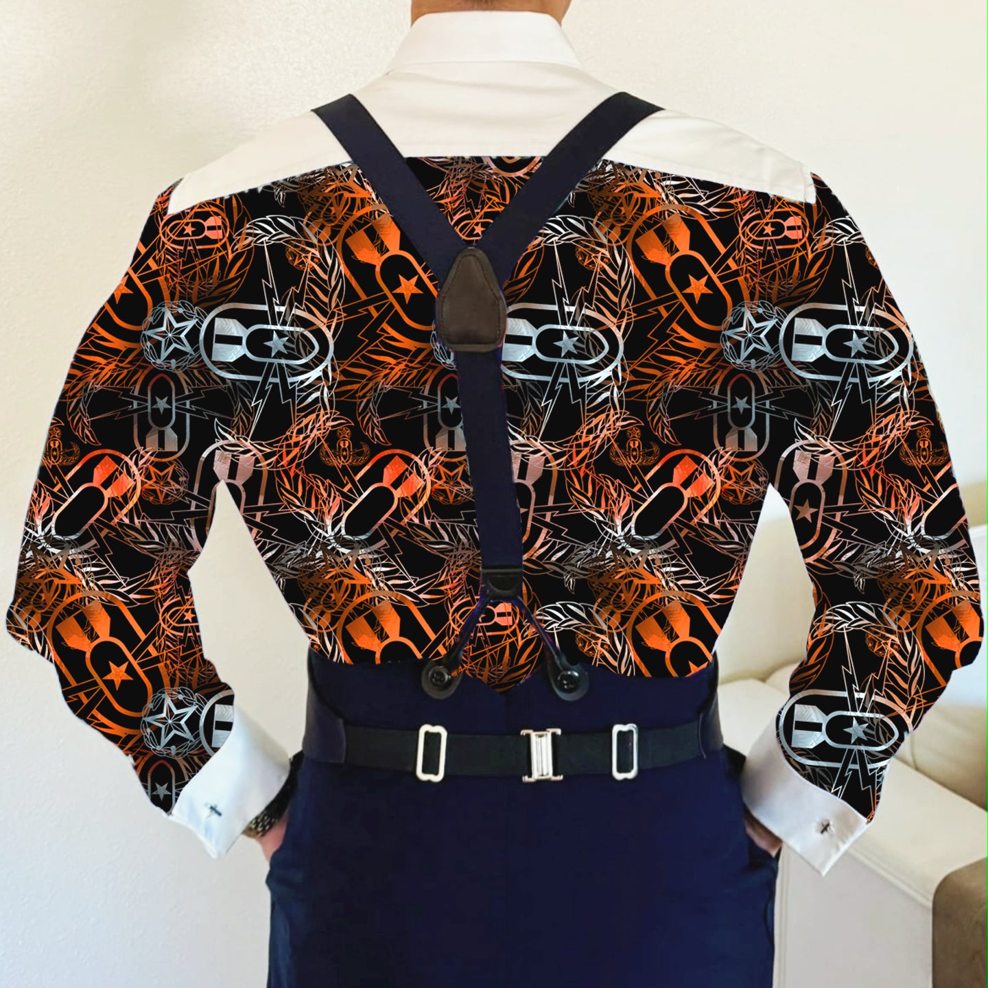 CUSTOM ORDER - Mess Dress Shirt (Men's) - "It's 5 o'clock Somewhere" (Orange on Black)
