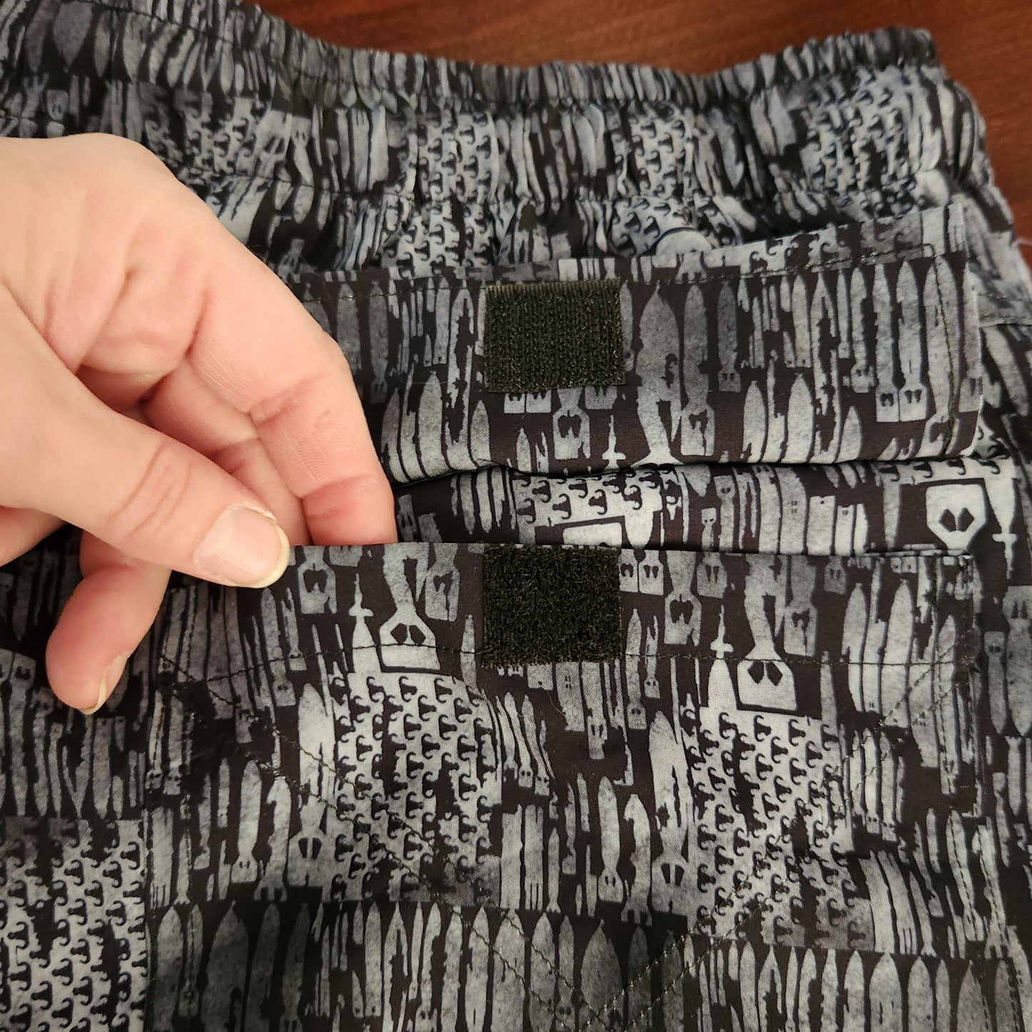 Men's Board Shorts (SAMPLE) - "EOD Bomb Flag" (Grey on Black) Small pattern