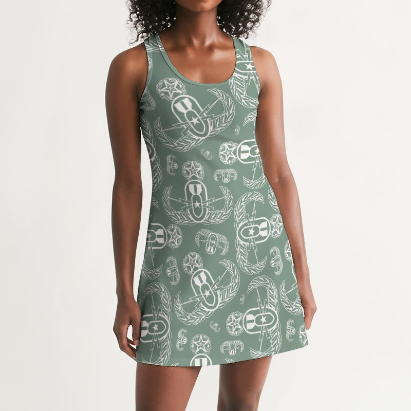 Racerback Dress - "EOD Badges X 3" (White on Sage)