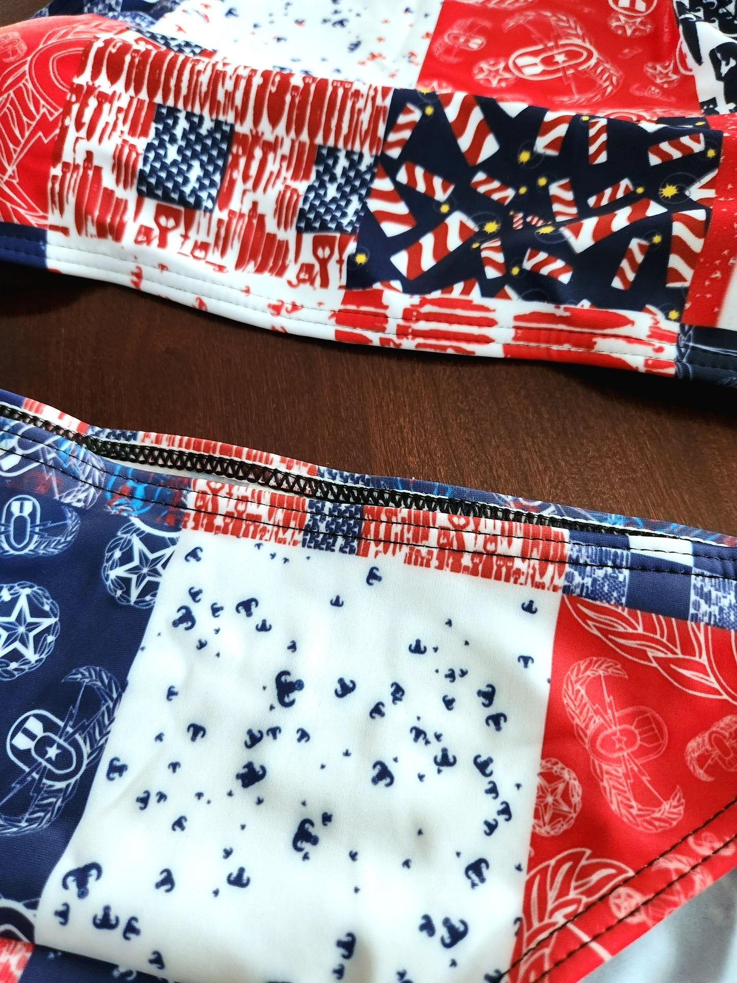 Women's High Neck Bikini - "EOD Patchwork" (Red, White, & Blue)