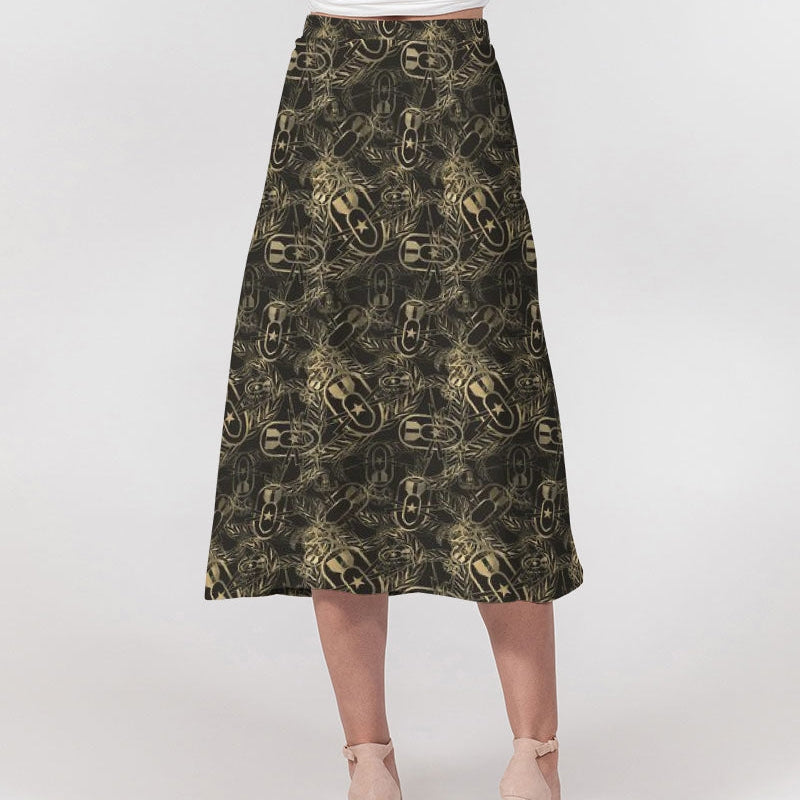A-Line Midi Skirt - "It's 5 o'clock Somewhere" (Tan)