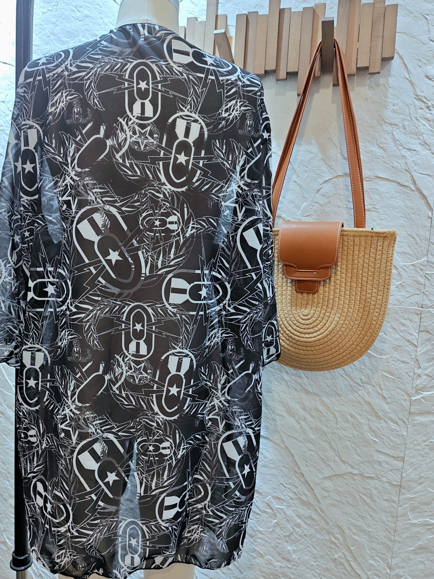 Women's Kimono - "It's 5 o'clock Somewhere" (White on Black)