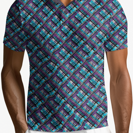 Print On Demand - Polo Shirt - "EOD Diagonal Plaid" (Turquoise & Purple)