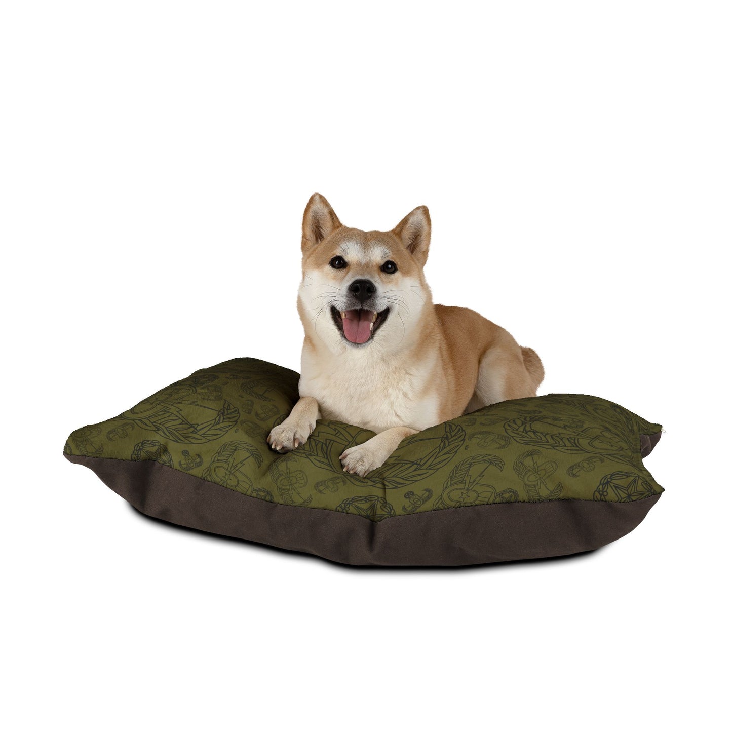 Pet Bed — "EOD Mixed Badges" (Black on Olive)