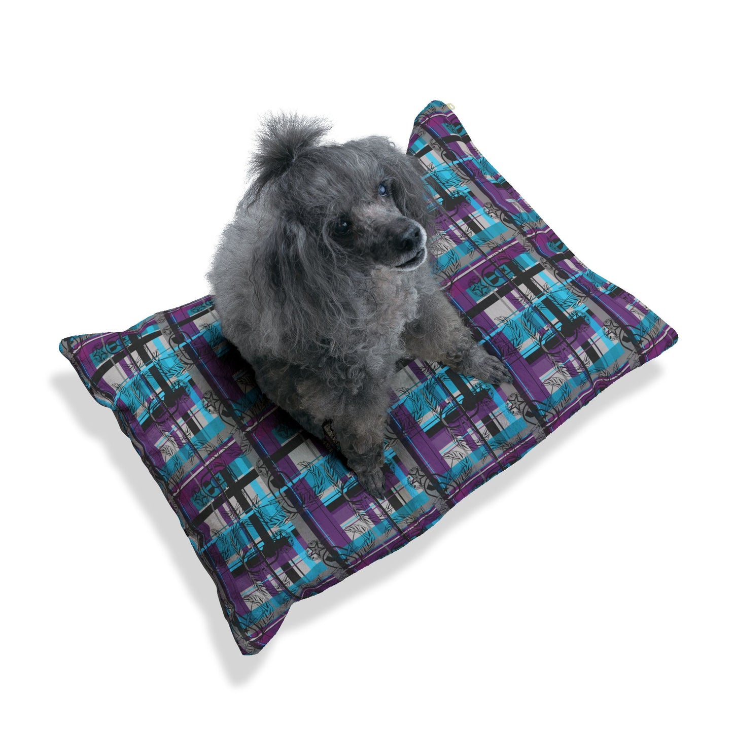 Pet Bed — "EOD Plaid" (Turquoise & Purple)