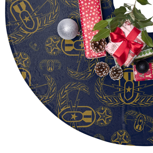 Tree Skirt — "EOD Badges x 3" (Gold on Dark Blue)