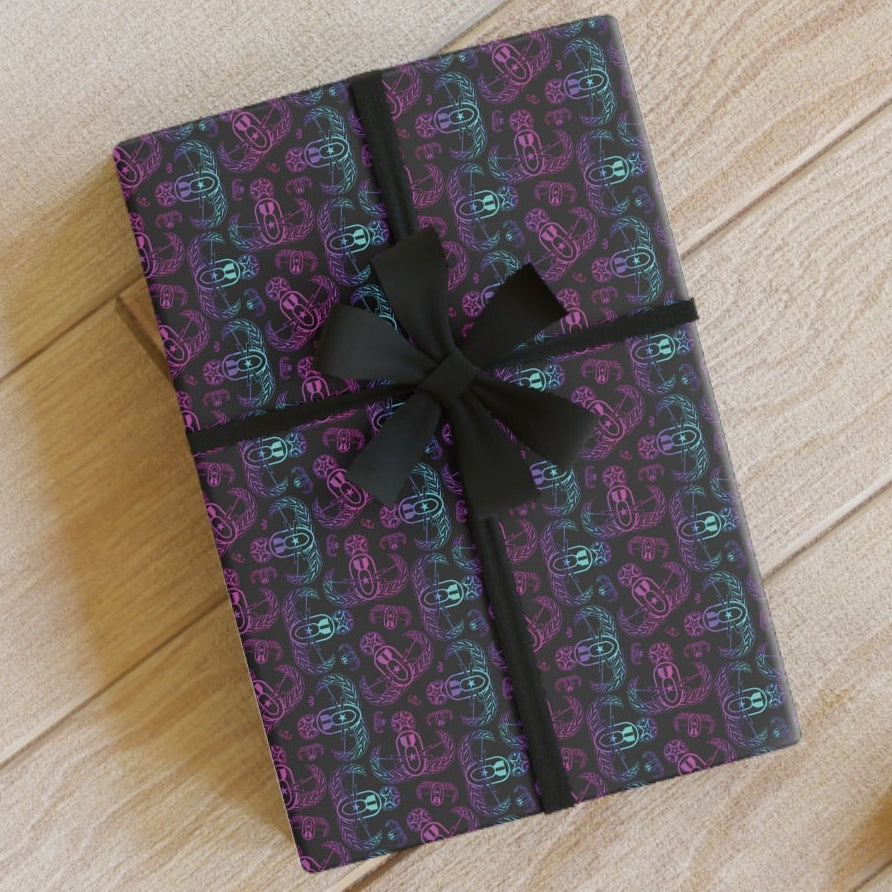 Decorative gift box with ribbon on a wooden floor
