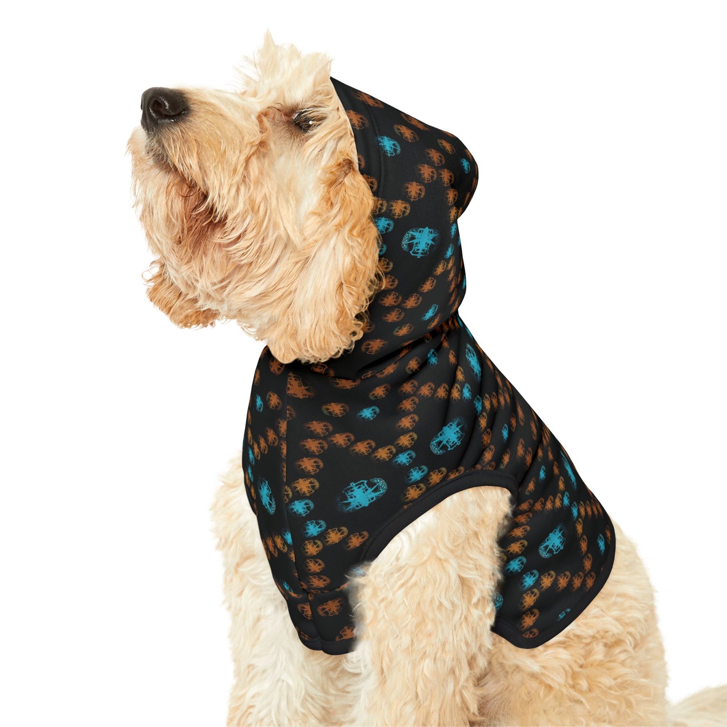 Pet Hoodie — "PSBT Aztec" (Turquoise & Orange on Black)