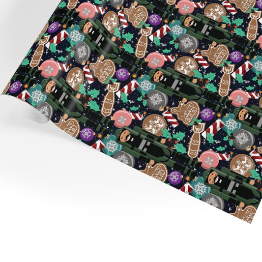 Patterned fabric with Christmas-themed design on a white background