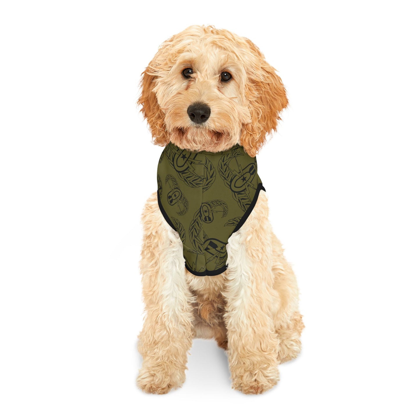 Pet Hoodie — "EOD Badges x 3" (Black on Olive)
