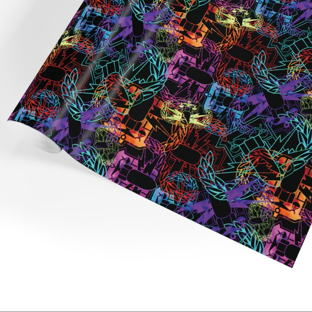 Colorful patterned fabric roll on a white background