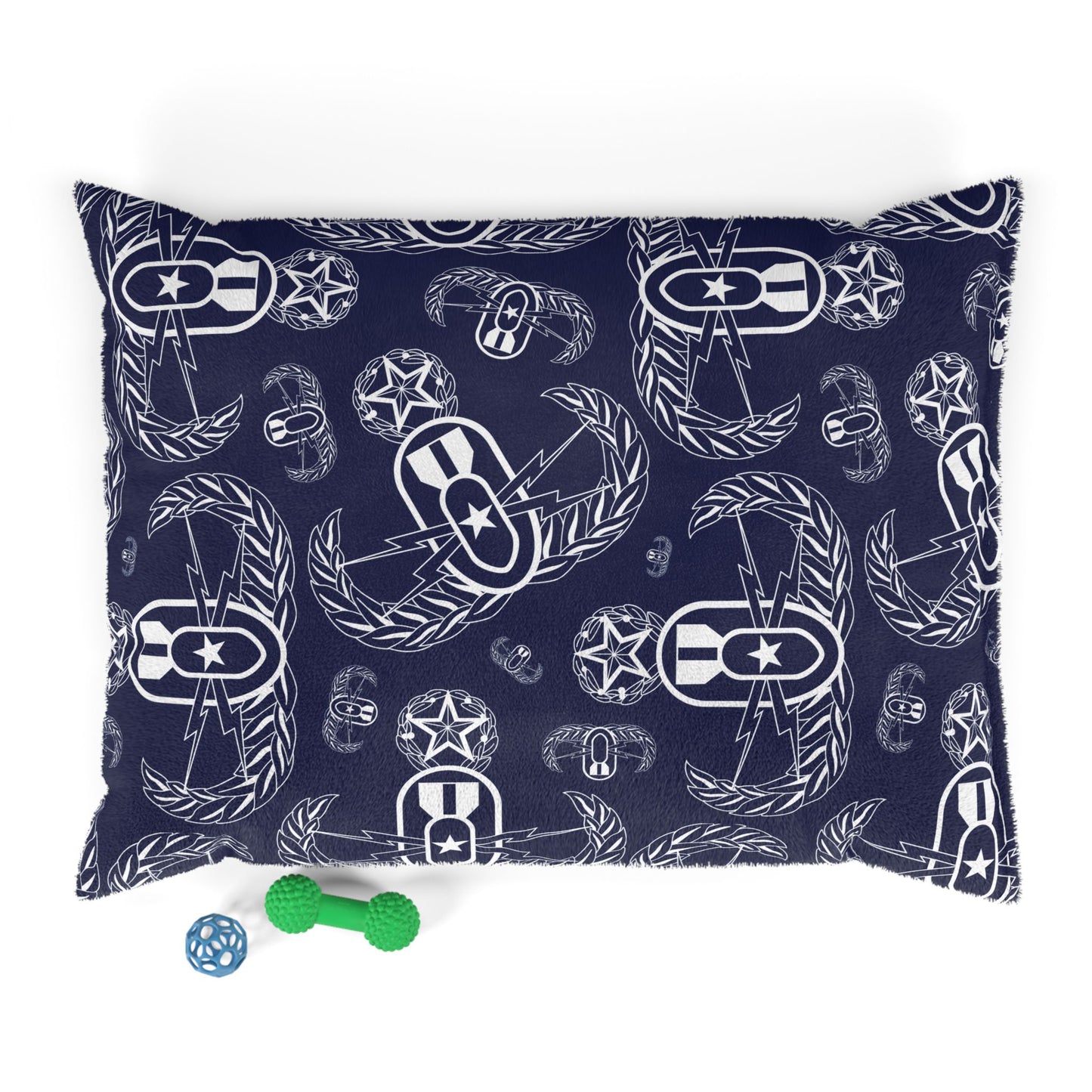 Pet Bed — "EOD Badges x 3" (White on Blue)