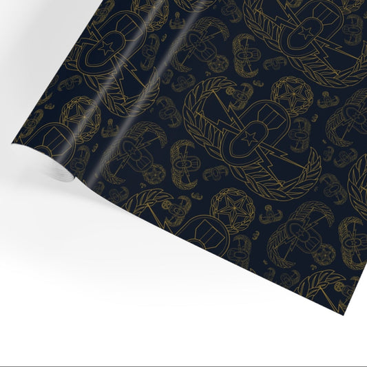 Wrapping Paper - "EOD Mixed Badges" (Gold on Dark Blue)
