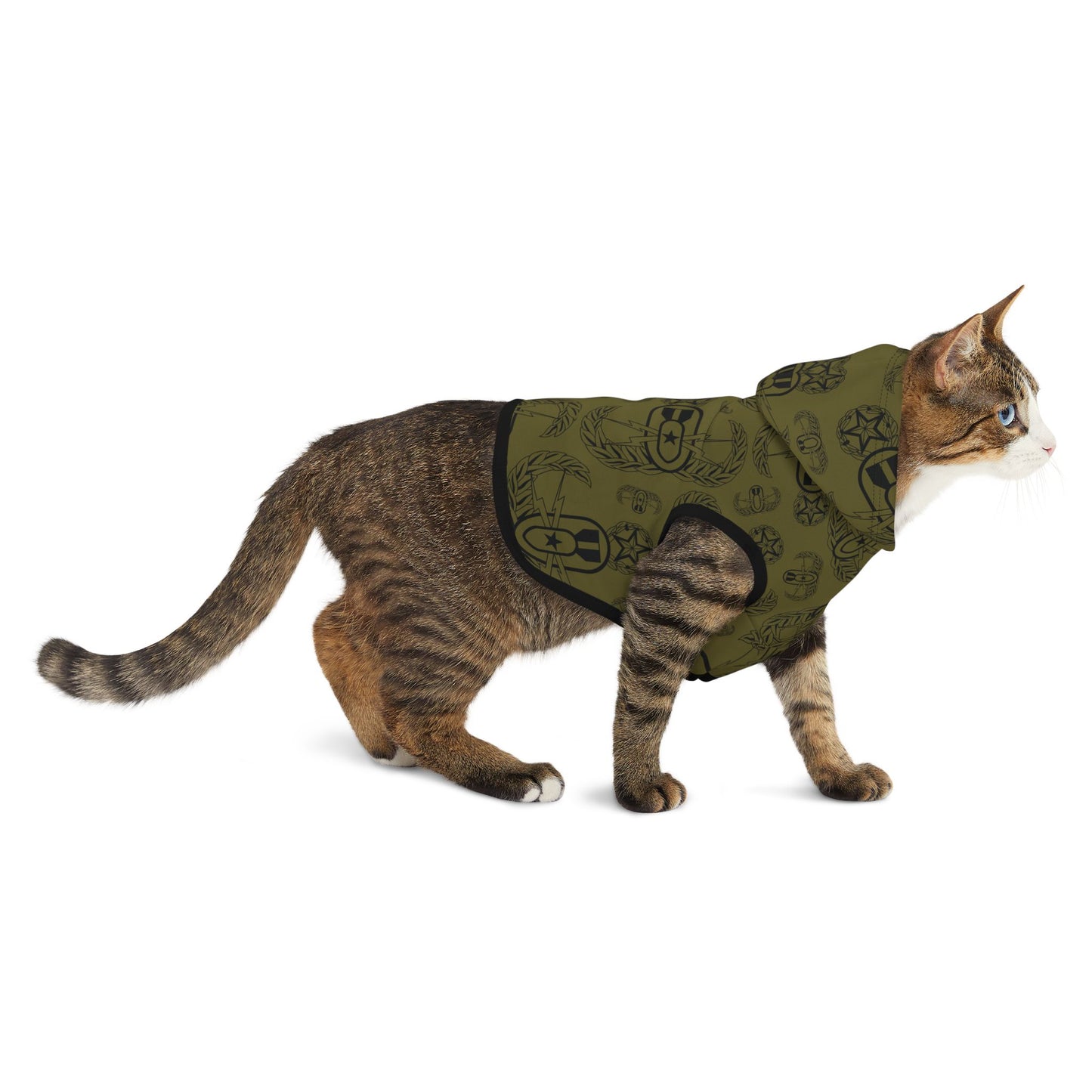 Pet Hoodie — "EOD Badges x 3" (Black on Olive)