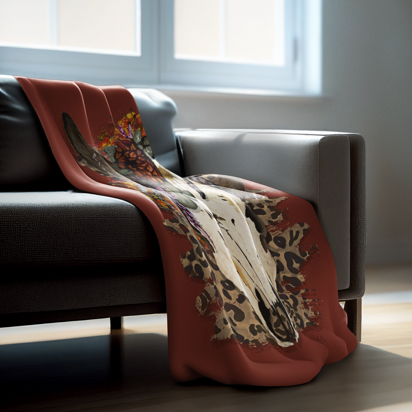 Plush Throw Blanket - "Gypsy Bison Skull"
