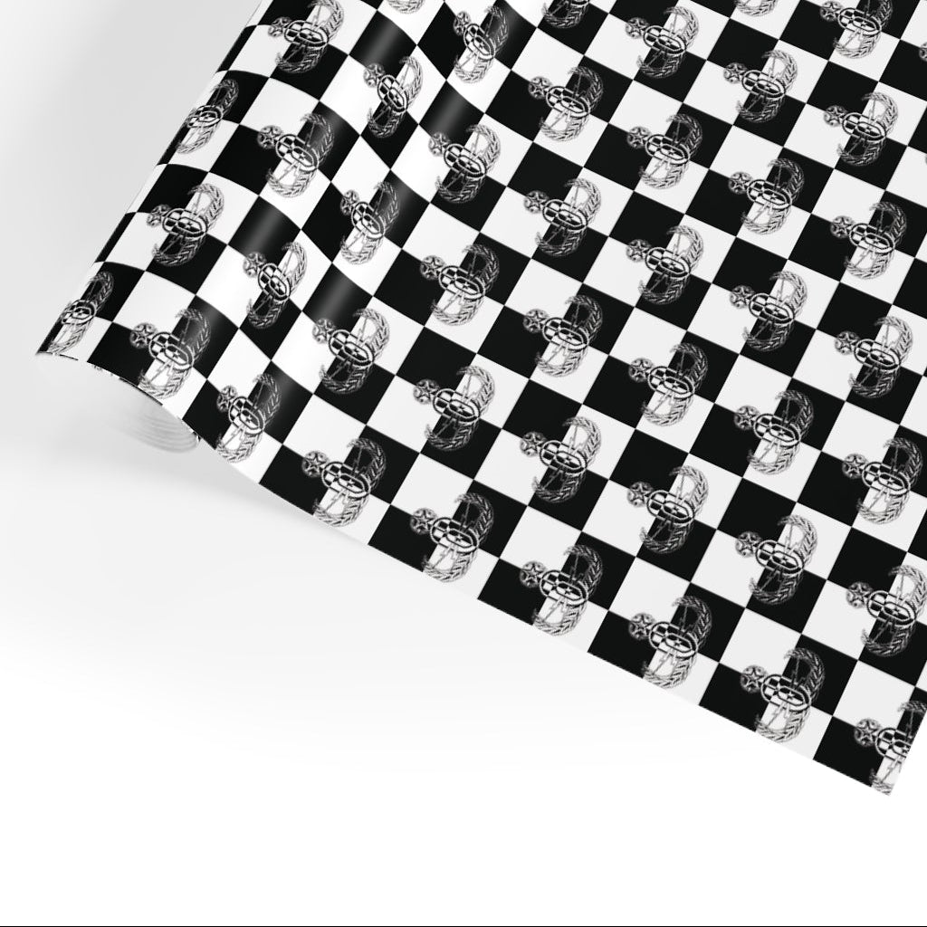 Checkered fabric with black and white pattern on a white background