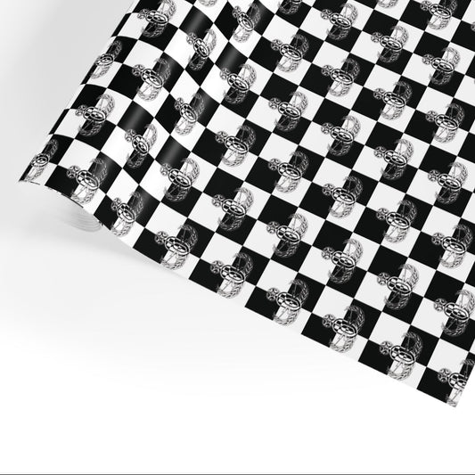 Checkered fabric with black and white pattern on a white background