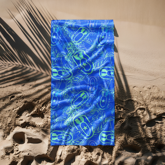 Beach Towel - "It's 5 o'clock Somewhere" (Green on Blue)