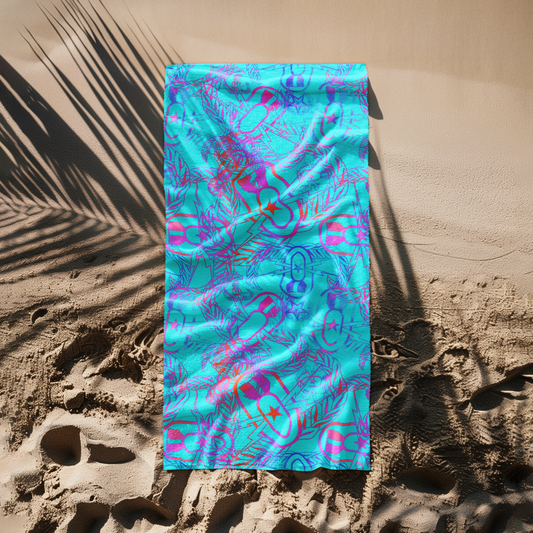Beach Towel - "It's 5 o'clock Somewhere" (Bright on Turquoise)