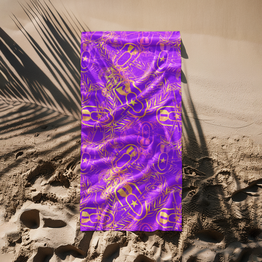 Beach Towel - "It's 5 o'clock Somewhere" (Yellow on Purple)