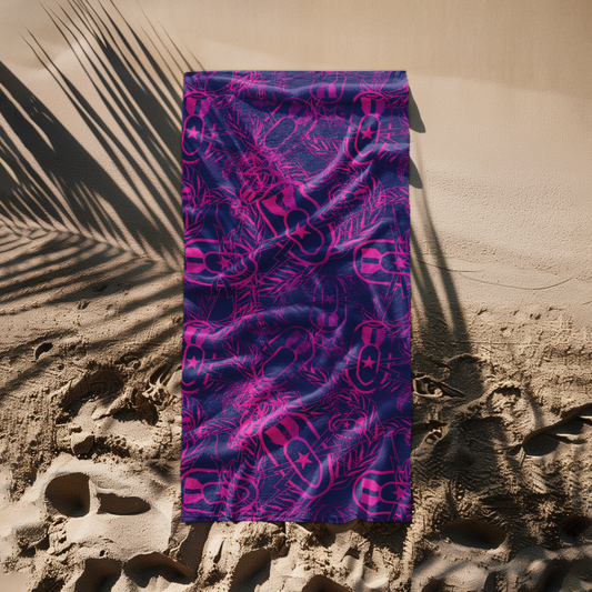 Beach Towel - "It's 5 o'clock Somewhere" (Pink on Purple)