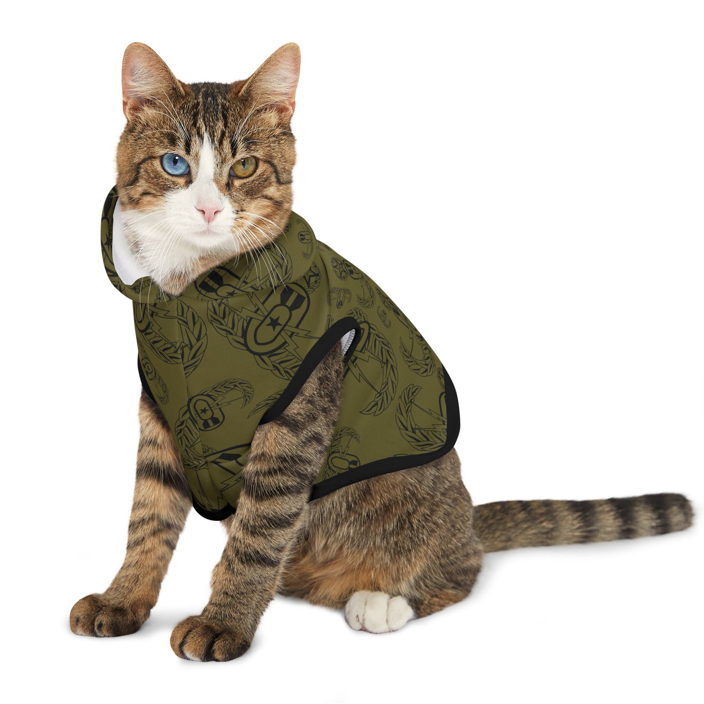 Pet Hoodie — "EOD Badges x 3" (Black on Olive)