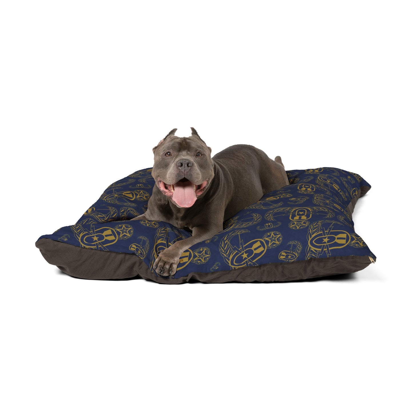 Pet Bed — "EOD Badges x 3" (Gold on Blue)