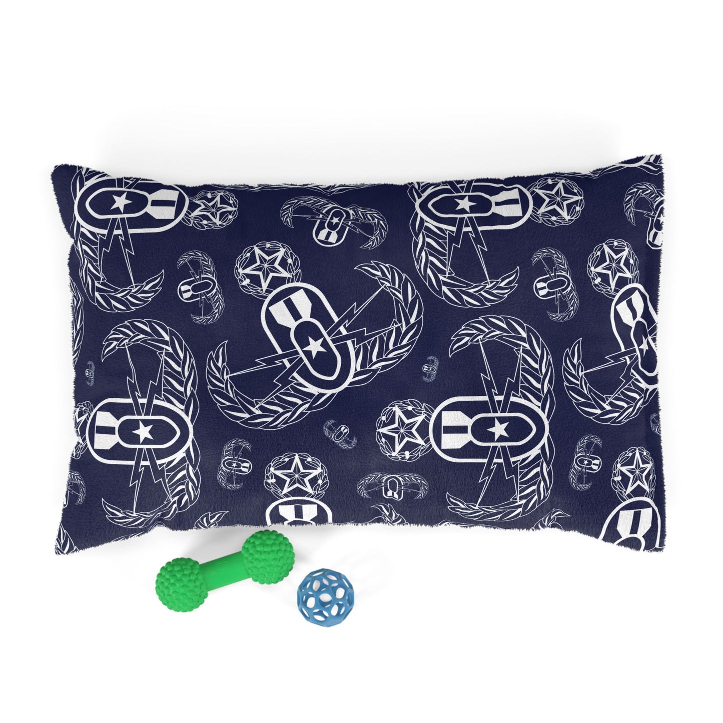 Pet Bed — "EOD Badges x 3" (White on Blue)