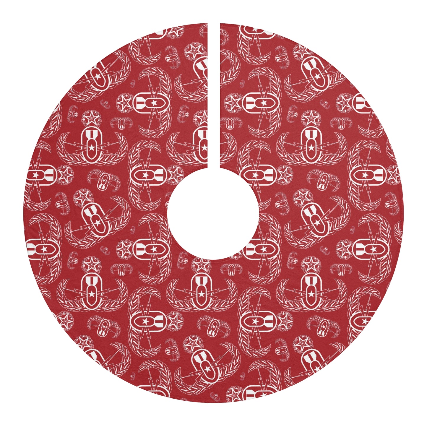 Tree Skirt — "EOD Badges x 3" (White on Red)