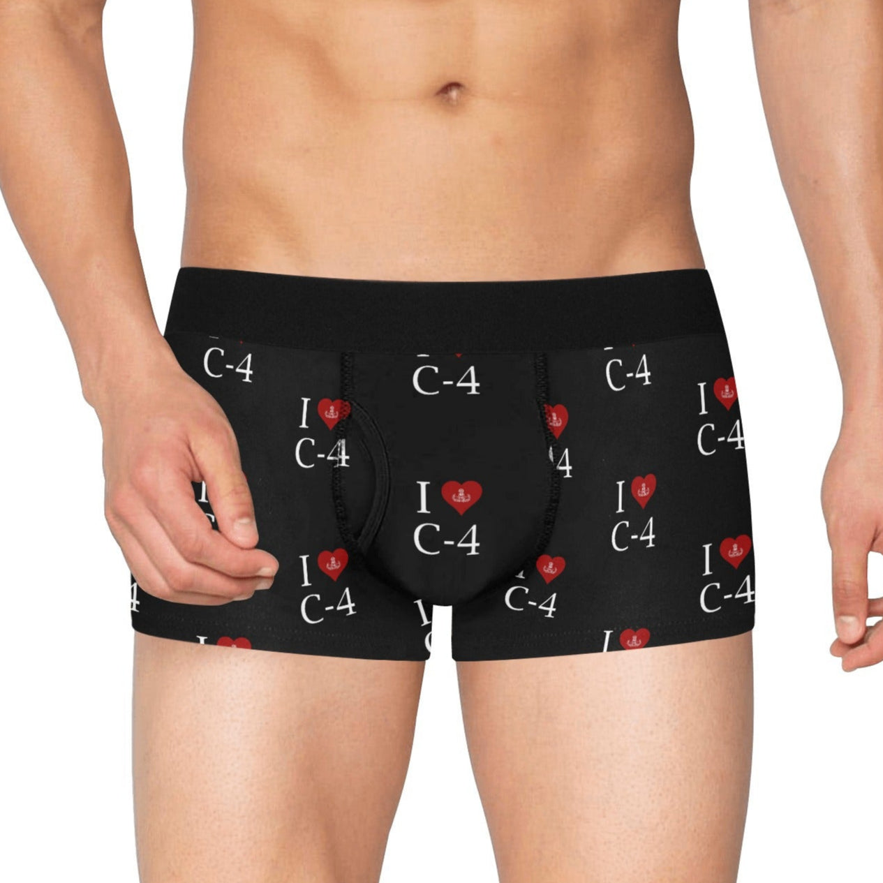 Men's Boxer Briefs with Fly - "I Heart C-4"