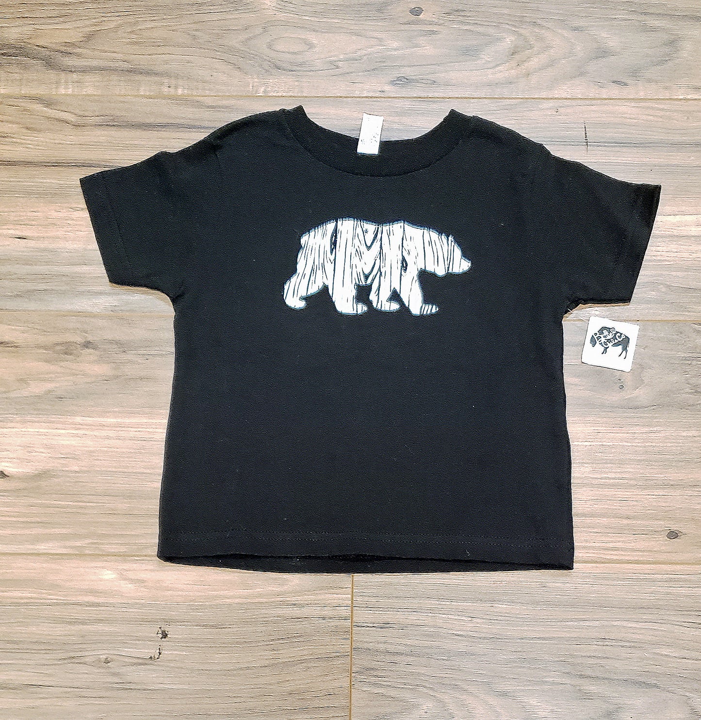 Wood Grain Bear On Black Toddler T-Shirt