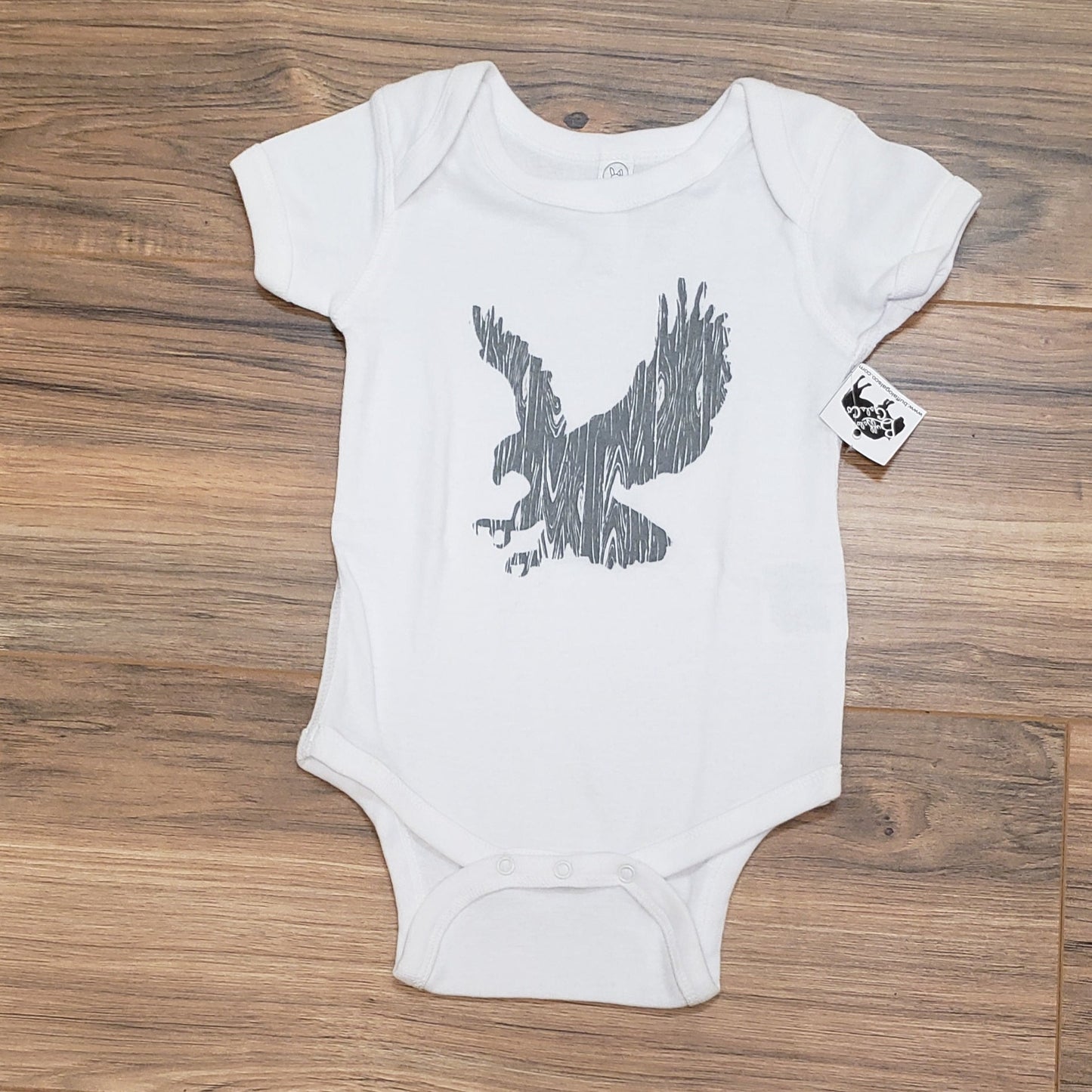 Wood Grain Eagle on White Onesie