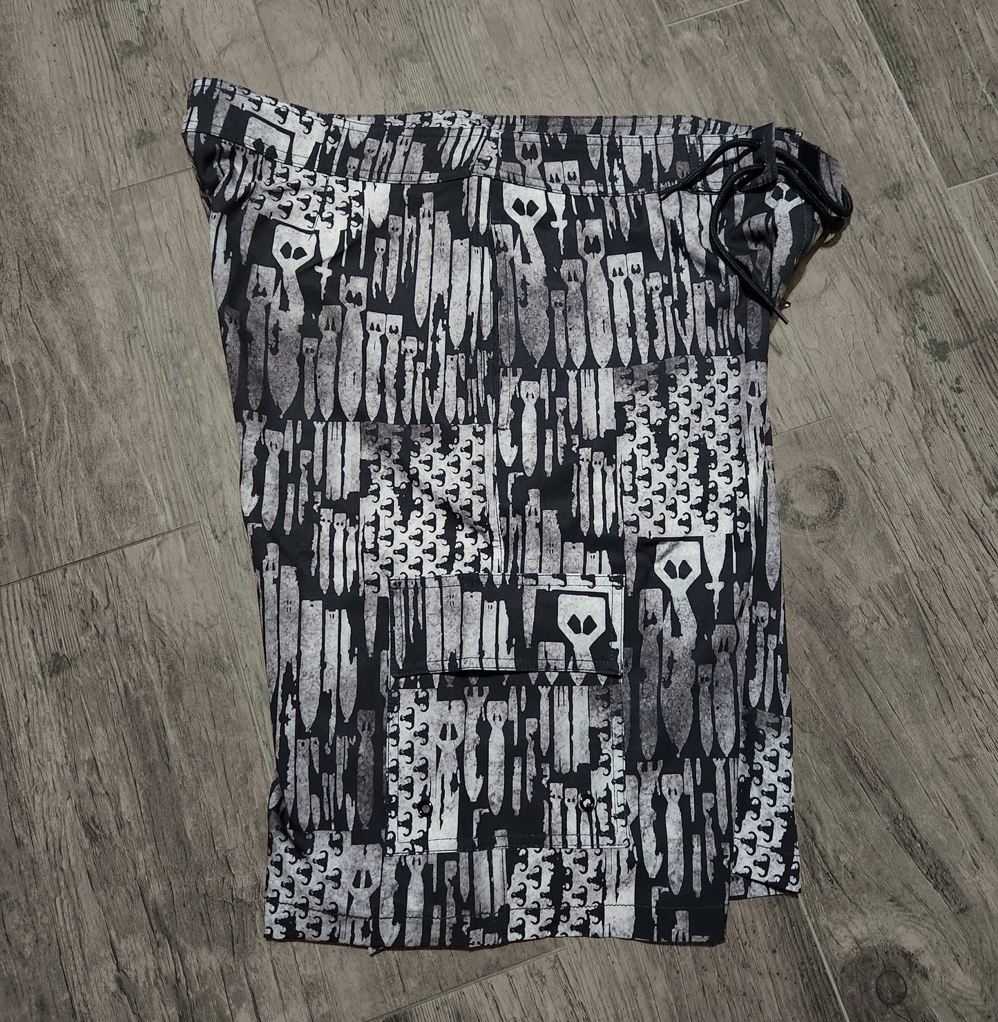 Men's Board Shorts - "EOD Bomb Flag" (Grey on Black)