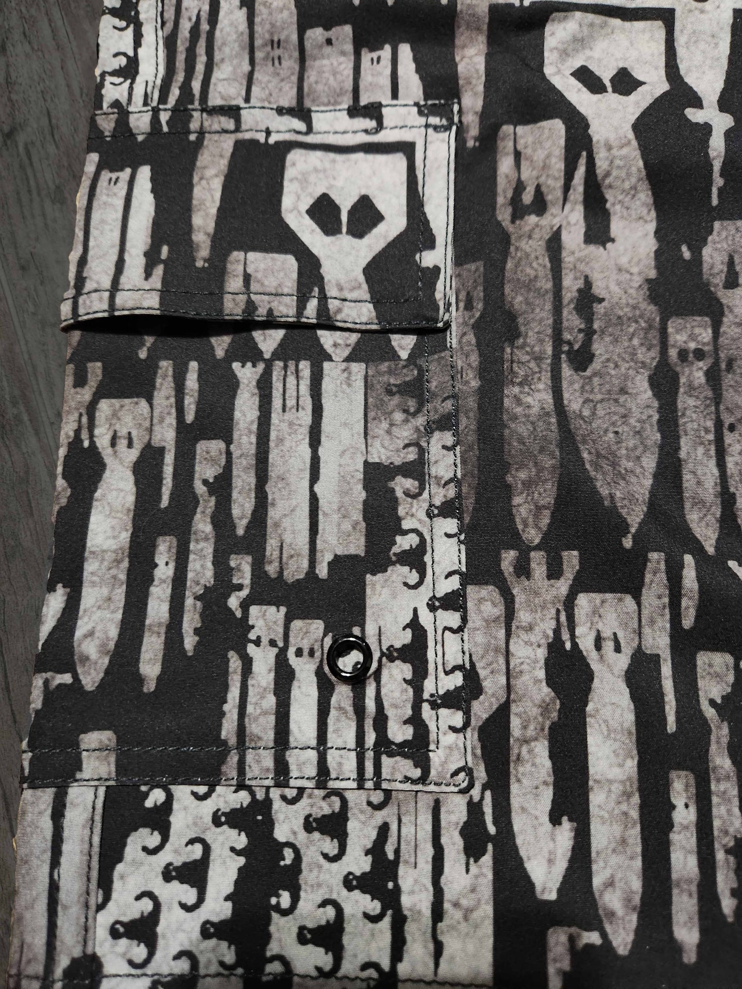 Men's Board Shorts - "EOD Bomb Flag" (Grey on Black)
